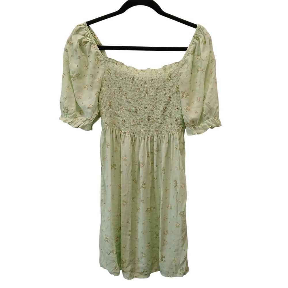 Elodie Light Green Floral Smocked Puff Sleeve Cottagecore Mini Dress Size